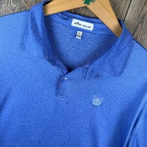 Peter Millar Golf Polo Shirt Blue Leaf Pattern Short Sleeve XL Southpointe CC